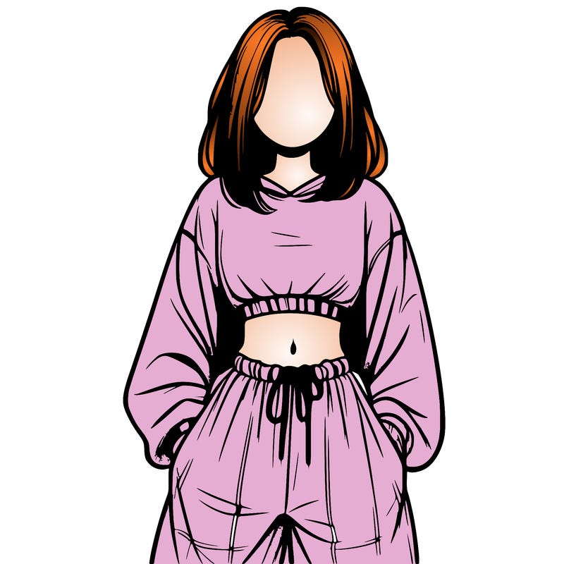realistic girl faceless with baggy pants and a crop top