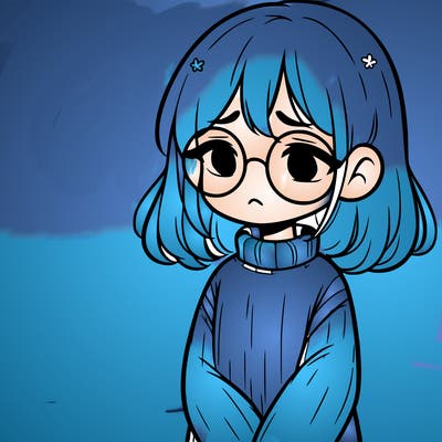 sad girl with glasses in a sweater