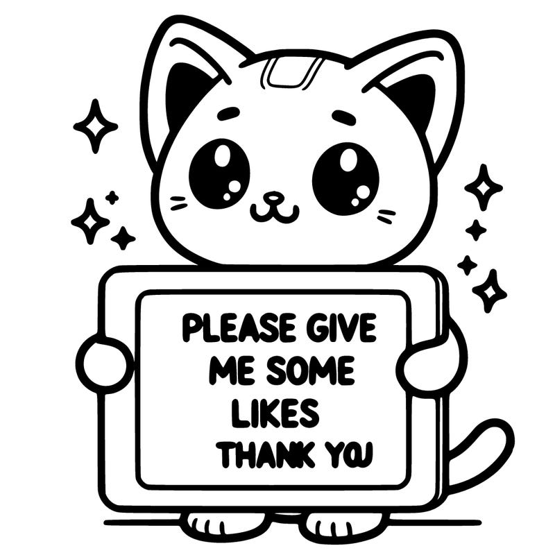 cute cat holding a sign that says please give ,e some likes thank you