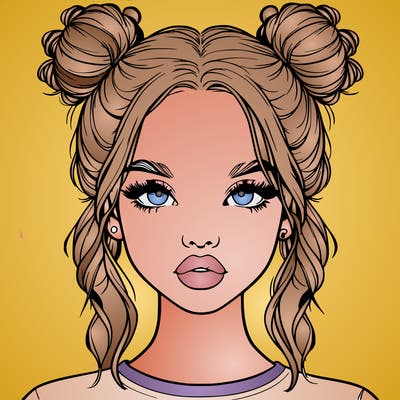 realistic girl with two buns in hair and lips