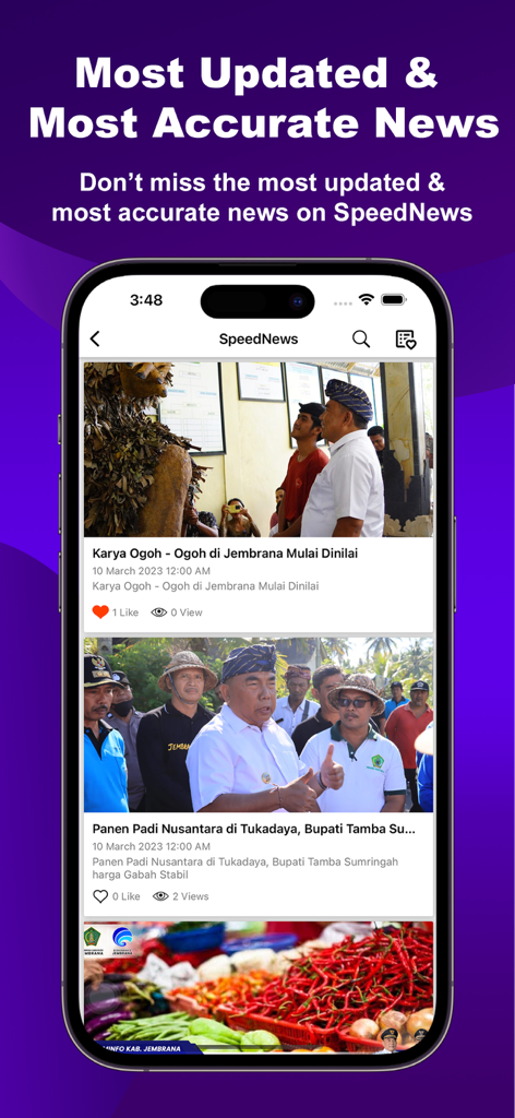 App SpeedID che mostra articoli di notizie locali nella sezione SpeedNews
