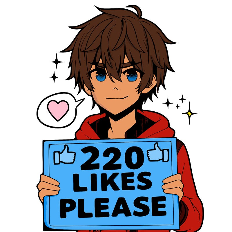 anime boy with a sign saying 20 likes please