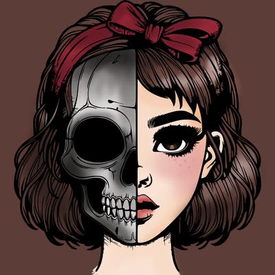 realistic girl with half skull mask