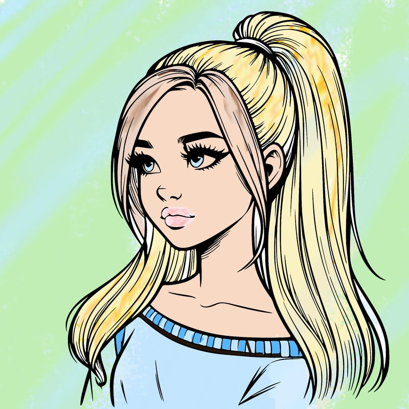 realistic girl with a high ponytail