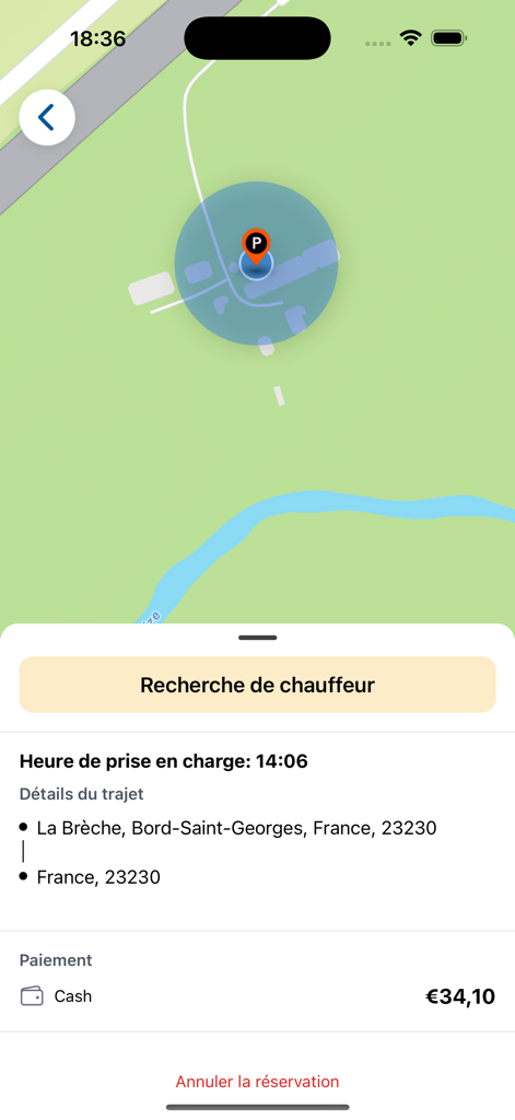 iGO Mobilite - Interfaz de reserva de viaje de iGO Mobilite mostrando el mapa y el precio del viaje