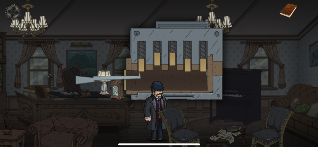 Mini-juego de ganzuado en un entorno de oficina de época