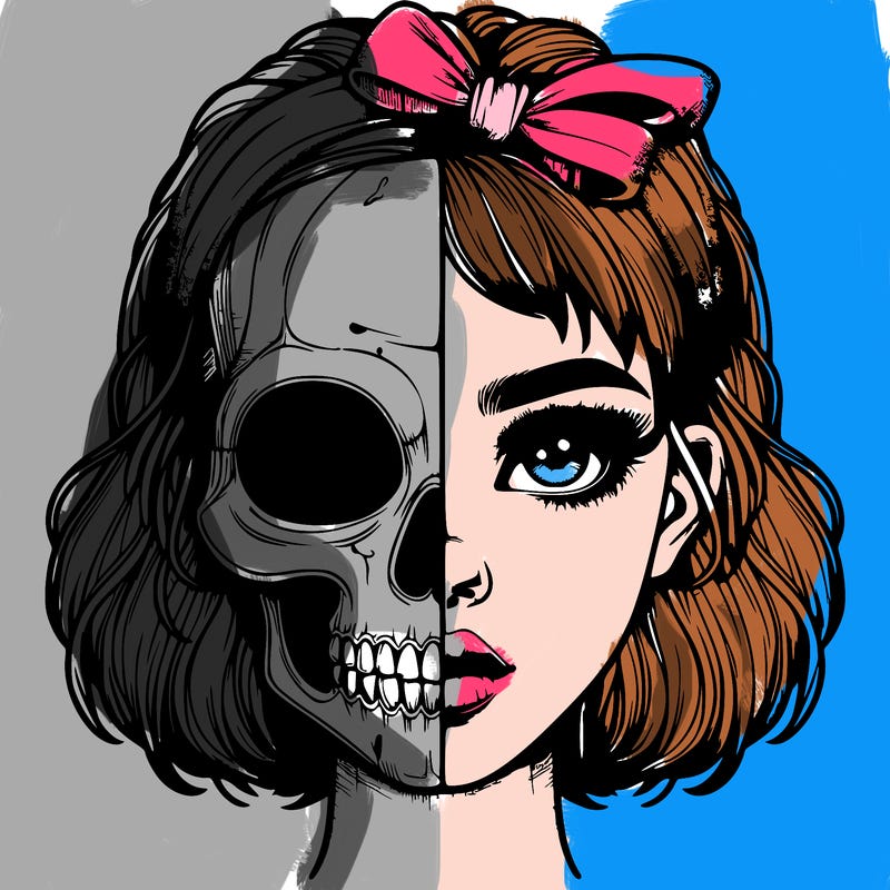 realistic girl with half skull mask