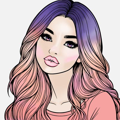 realistic girl with hair on her hair and lips
