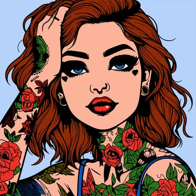 realistic girl with tattoos all over