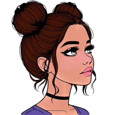 realistic girl with buns on the top of her head