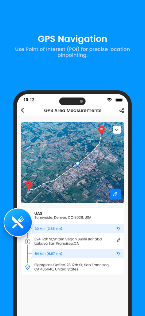 Gps Area Calculator: Land Calc - Interface de navegação GPS para marcar pontos de interesse em um mapa de satélite
