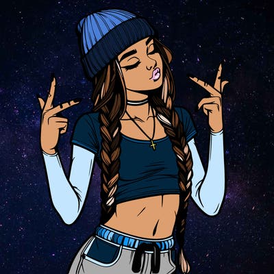 realistic teenage girl with braids and a beanie and crop top doing 🫶🏼