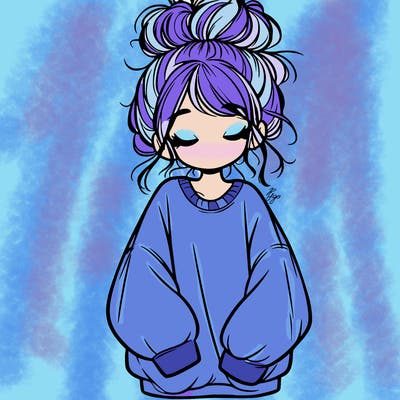 girl with baggy sweatshirt and messy bun