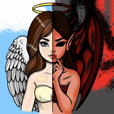 realistic angel half demon