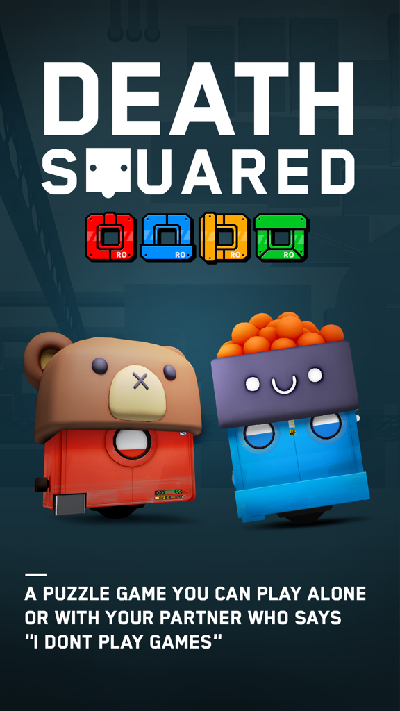 Death Squared (RORORORO) - Dos robots personalizados del juego de puzzles Death Squared que llevan una cabeza de oso y un sombrero de sushi