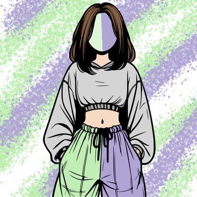 realistic girl faceless with baggy pants and a crop top