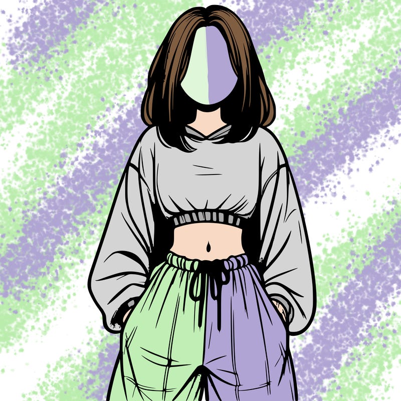 realistic girl faceless with baggy pants and a crop top