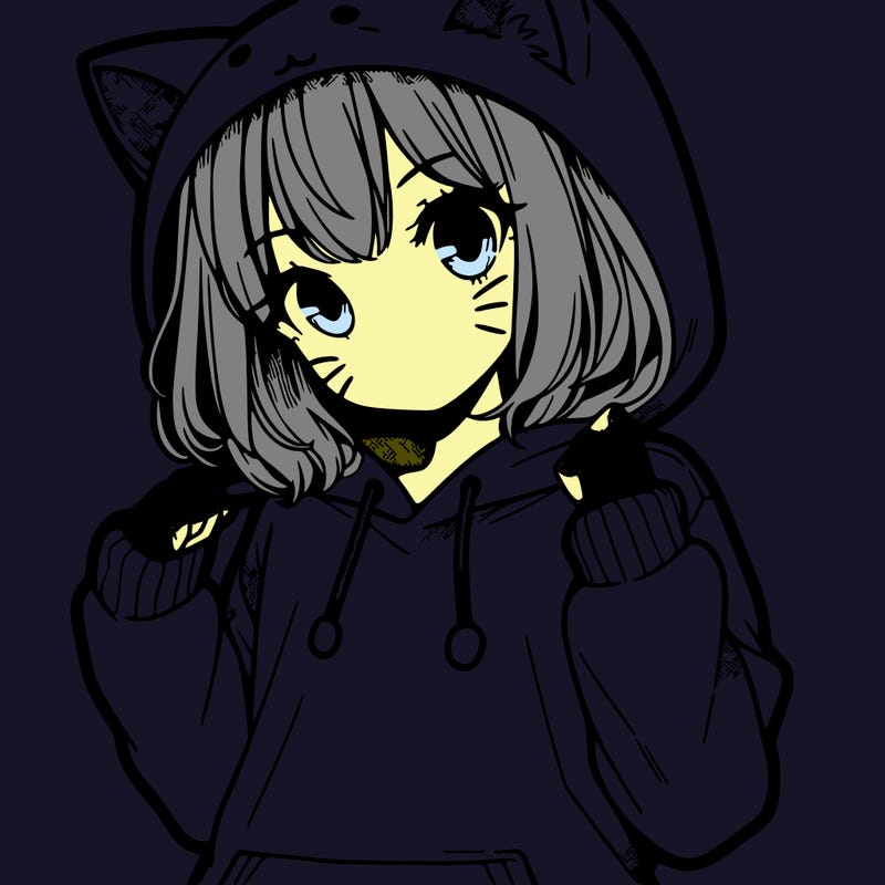 manga girl in cat hoodie
