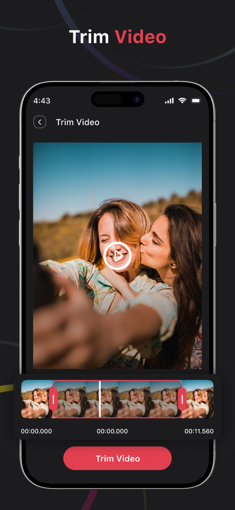 Screenshot of the Trim Video feature in the Vid-Mate app interface showing a video timeline and editing tools