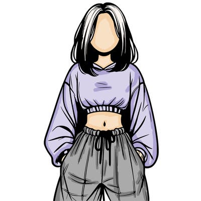 realistic girl faceless with baggy pants and a crop top