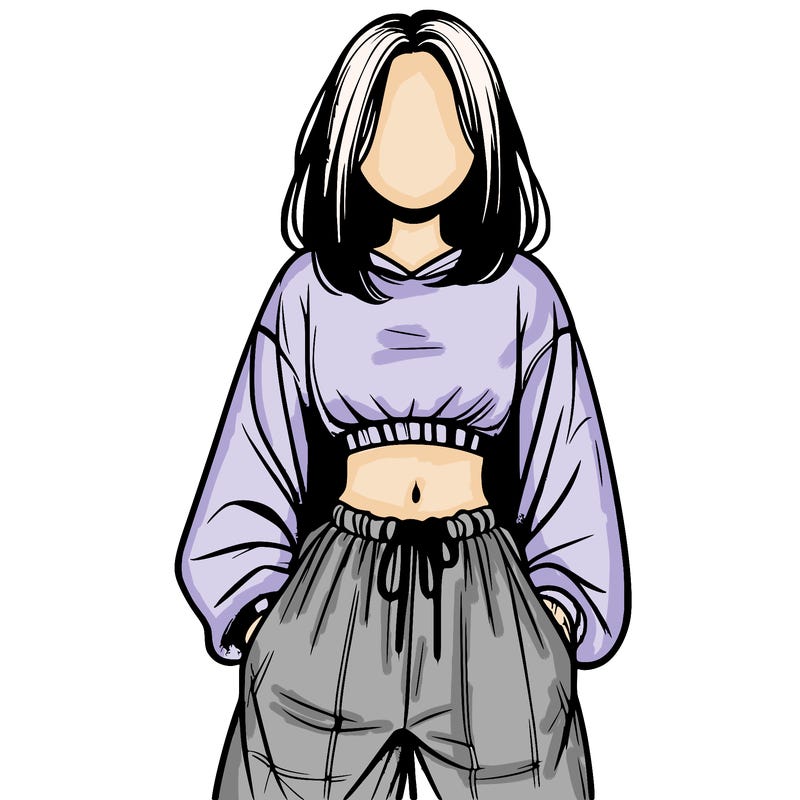 realistic girl faceless with baggy pants and a crop top