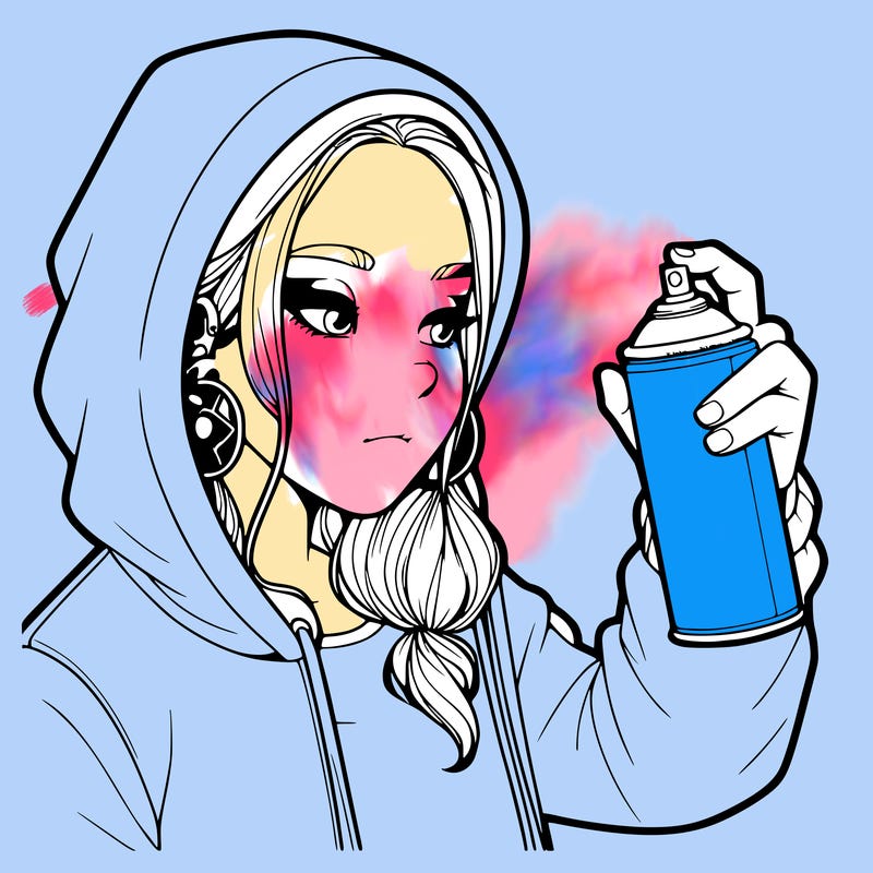 a realistic girl, spray painting