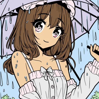 pretty anime girl in the rain