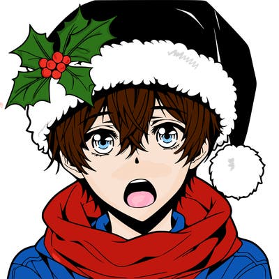 anime boy at christmas with a mouth