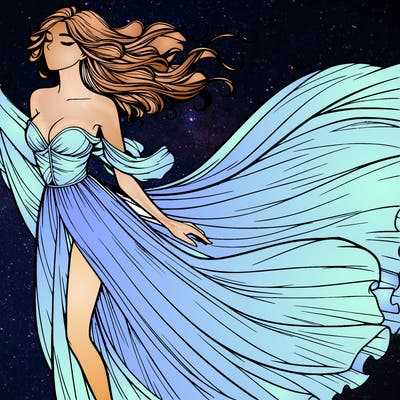 realistic woman in dress flowing the the wind