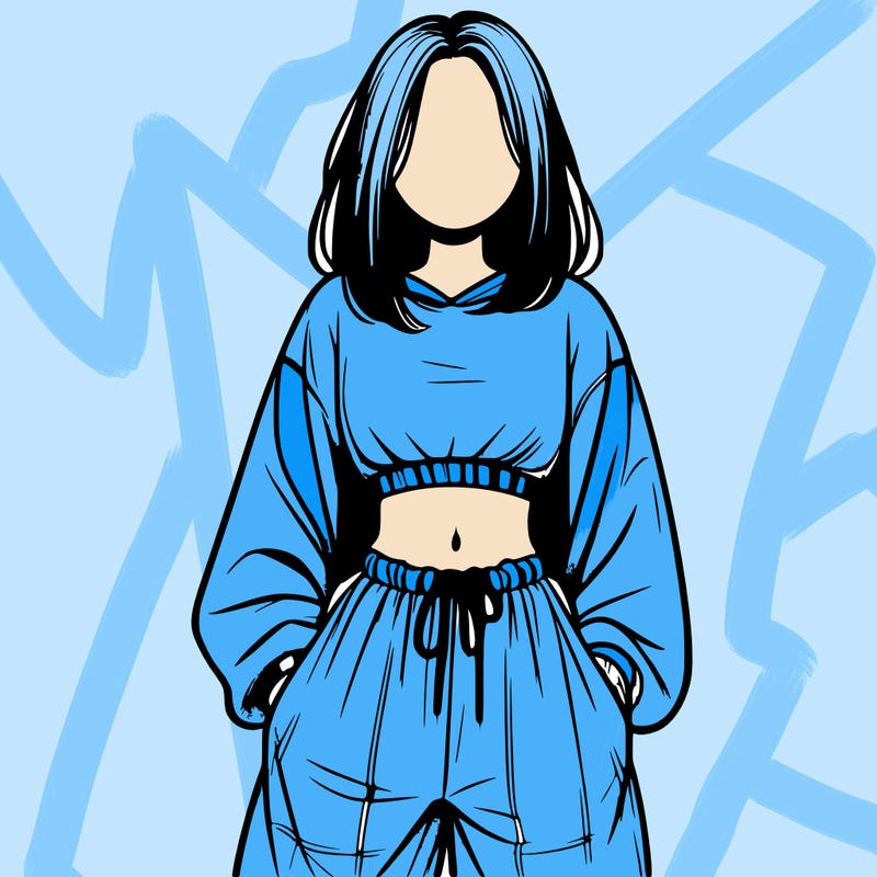 realistic girl faceless with baggy pants and a crop top