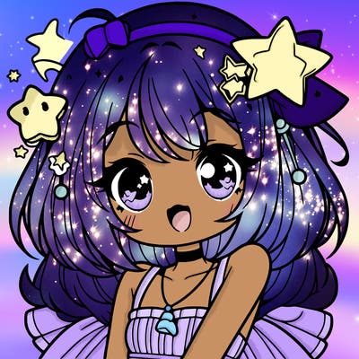 cute anime girl with star accessories