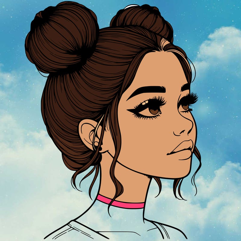 realistic girl with buns on the top of her head