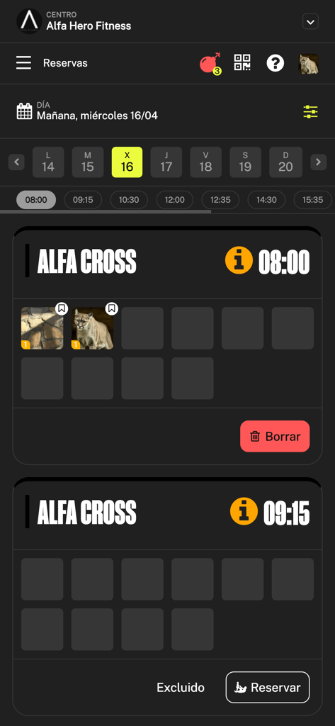Alfa Hero - Alfa Hero app interface displaying a calendar for booking fitness classes