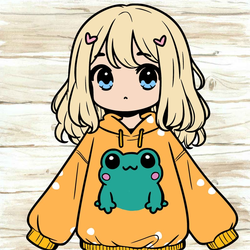 girl wearing frogging sweatshirt