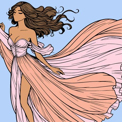 realistic woman in dress flowing the the wind