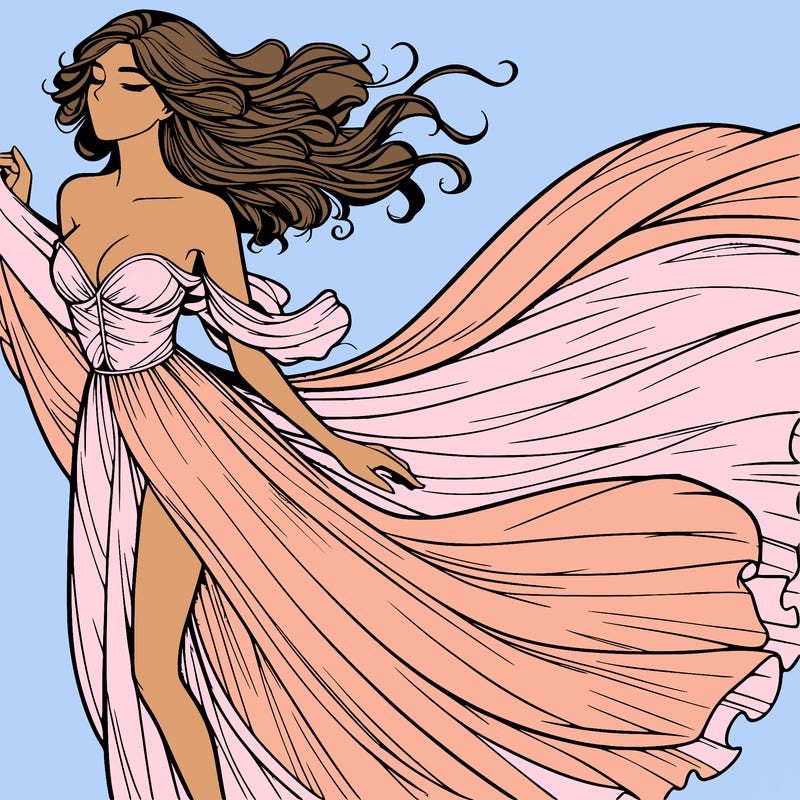 realistic woman in dress flowing the the wind