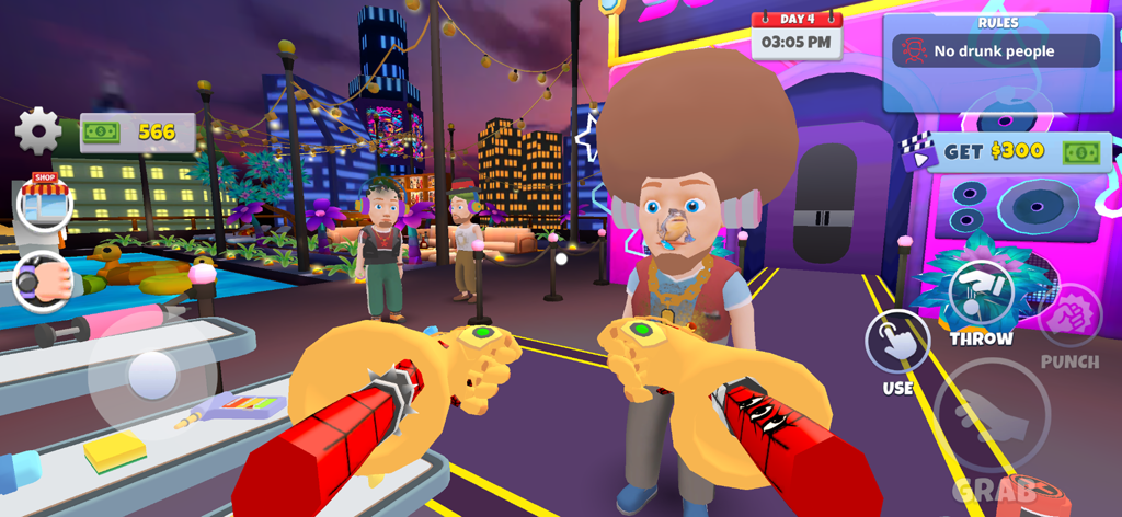 First person view of a bouncer interacting with a guest at a nightclub entrance