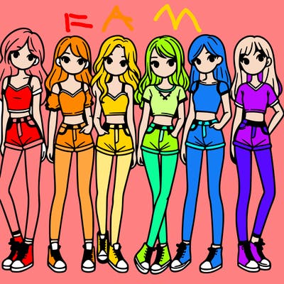 a group of girls wearing crop tops and shorts