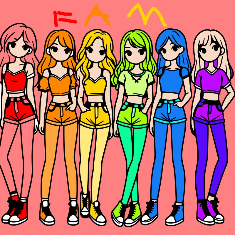 a group of girls wearing crop tops and shorts