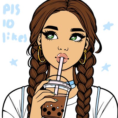 realistic girl with braided hair drinking boba