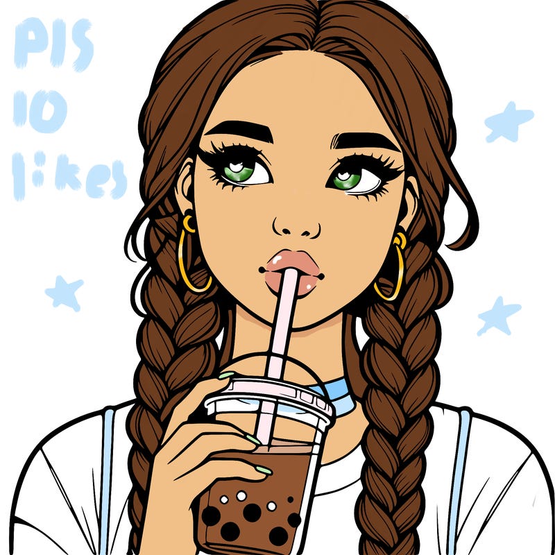 realistic girl with braided hair drinking boba