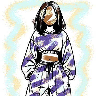 realistic girl faceless with baggy pants and a crop top