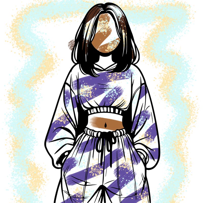 realistic girl faceless with baggy pants and a crop top