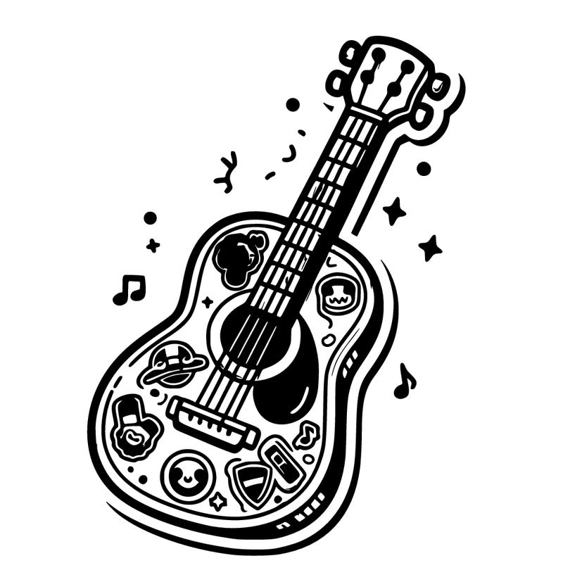 una chitarra con gli stickers