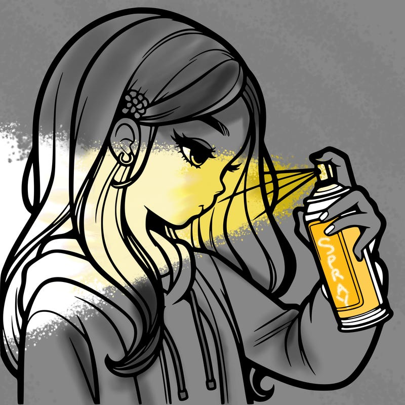 a realistic girl spray painting