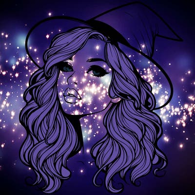 realistic witch girl with wavy hair and lips