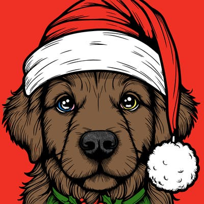 realistic dog with a christmas hat