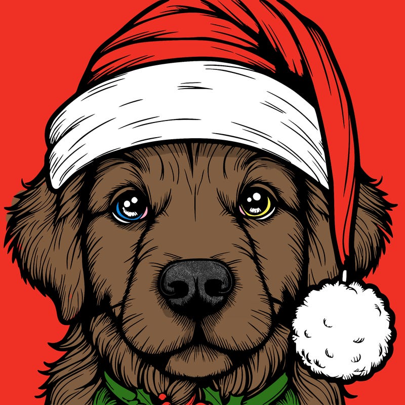 realistic dog with a christmas hat