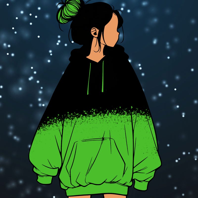 realistic girl with a oversized sweatshirt on and a bun