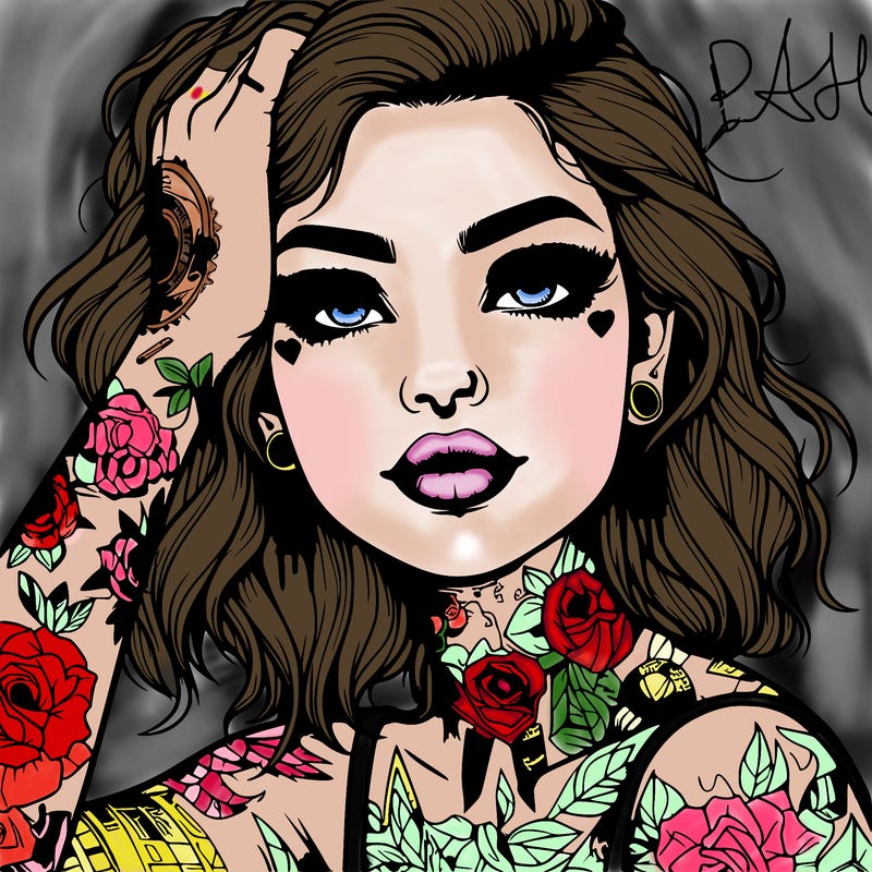 realistic girl with tattoos all over